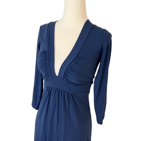 Susana Monaco Navy Fit & Flare Mini Dress XS Deep V Neck Sleeves Stretch Revolve - Picture 3 of 8